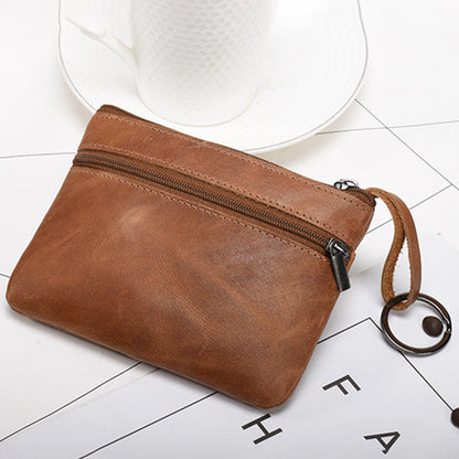 AP127 Mini Wallet Genuine Cowhide Leather Coin Purse Zipper Small Pouch Change Card Key Storage Bag