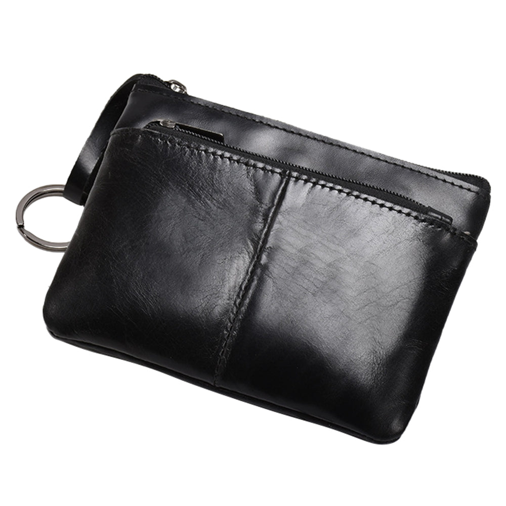 AP127 Mini Wallet Genuine Cowhide Leather Coin Purse Zipper Small Pouch Change Card Key Storage Bag