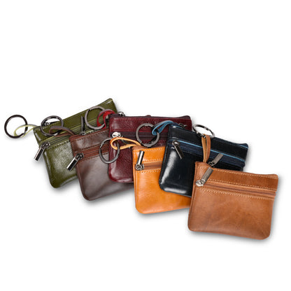 Top Layer Cowhide Leather Coin Purse Zipper Pocket Design Cards Coins Cash Storage Pouch