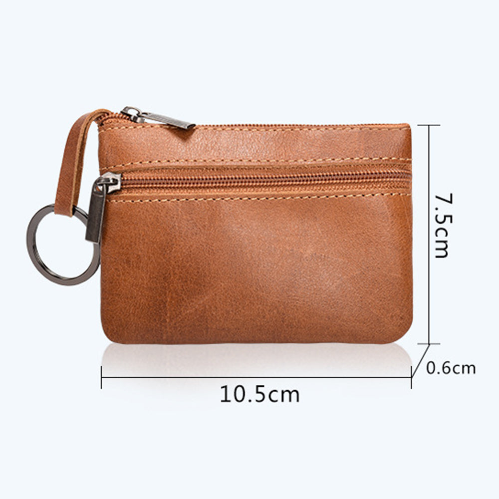 Top Layer Cowhide Leather Coin Purse Zipper Pocket Design Cards Coins Cash Storage Pouch