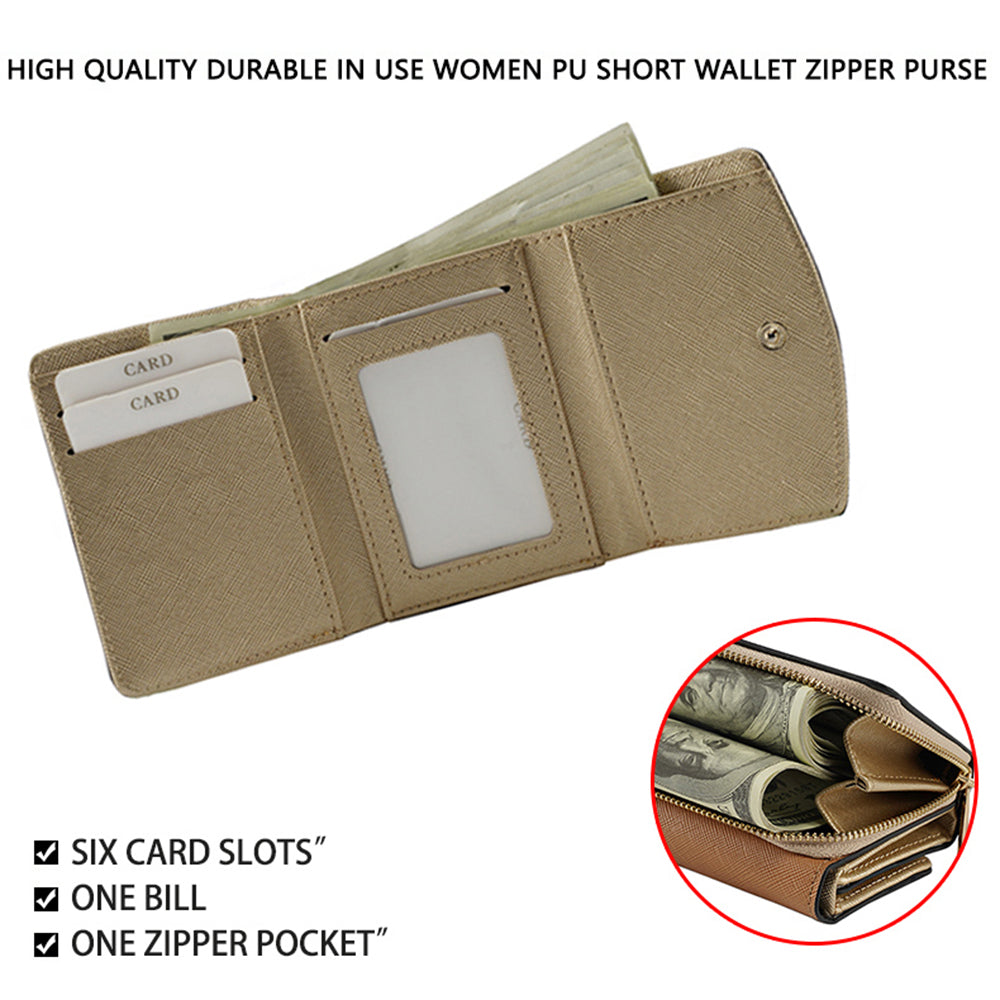 FFY FY8003-23 Stylish PU Leather Women Folding Short Wallet Cards Cash Carrying Bag