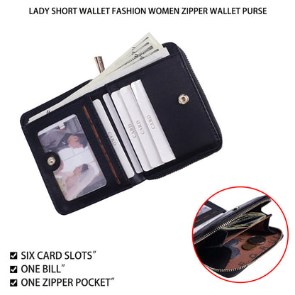 FFY FY6024-23 PU Leather Women Casual Folding Short Wallet Cards Cash Holder Coin Purse