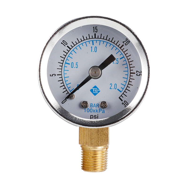 TS-Y50I 40mm Dial Gas Pressure Gauge 0-30 PSI / 0-2 Bar Range Stainless Steel Dual Scale Oil Water Pressure Gauge