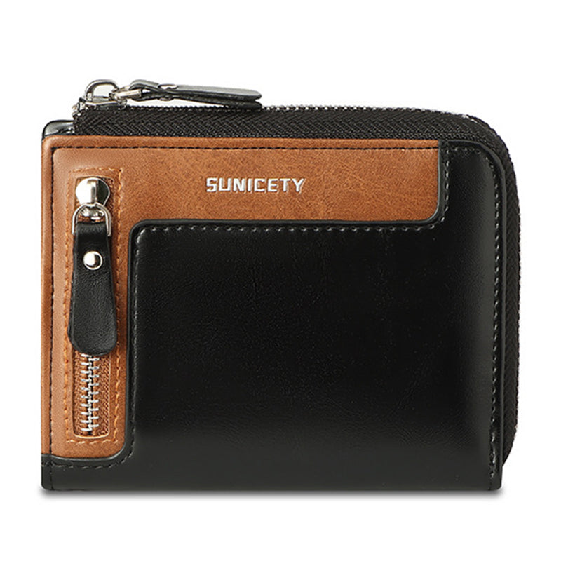 SUNICETY PU Leather Zipper Men Folding Wallet RFID Blocking Cards Cash Storage Bag