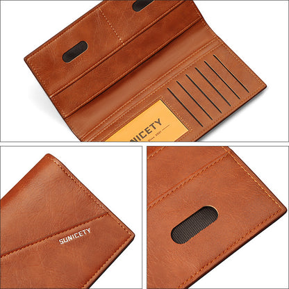 SUNICETY RFID Blocking PU Leather Ultra-thin Bi-fold Men Long Wallet Cards Cash Holder Bag