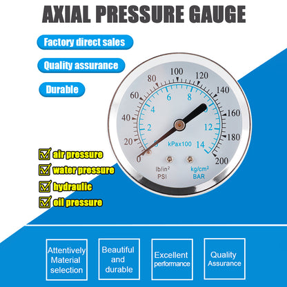 TS-Y60Z8-14kg / cm2 60mm Dial Gas Pressure Gauge Stainless Steel Dual Scale Oil Water Pressure Gauge with 1 / 8&#39;&#39; NPT Mount