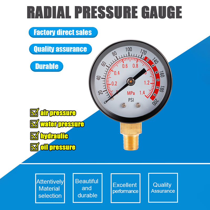 TS-Y50-1.4mpa Dial Dual Scale Water Oil Water Pressure Gauge Stainless Steel Gas Pressure Gauge with Dual Scale