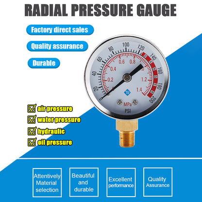 TS-Y50-1.4mpa-Y Large 50mm Dial Dual Scale Design Oil Water Pressure Gauge Stainless Steel Gas Pressure Gauge