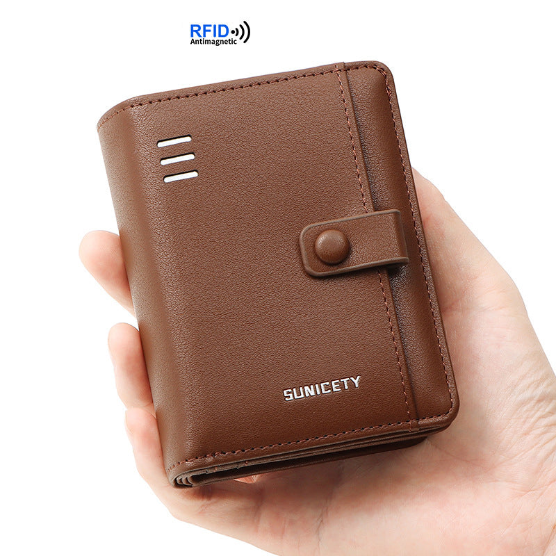 SUNICETY Business Style Wallet for Men, Anti-Scratch PU Leather RFID Blocking Cash Money Storage Pouch Card Carrying Bag with Multiple Card Slots