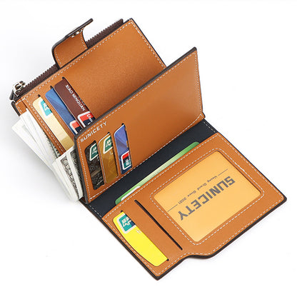 SUNICETY Bi-color Style Wallet RFID Blocking PU Leather Card Storage Pouch Anti-theft Zipper Pocket Cash Money Holder Coin Bag