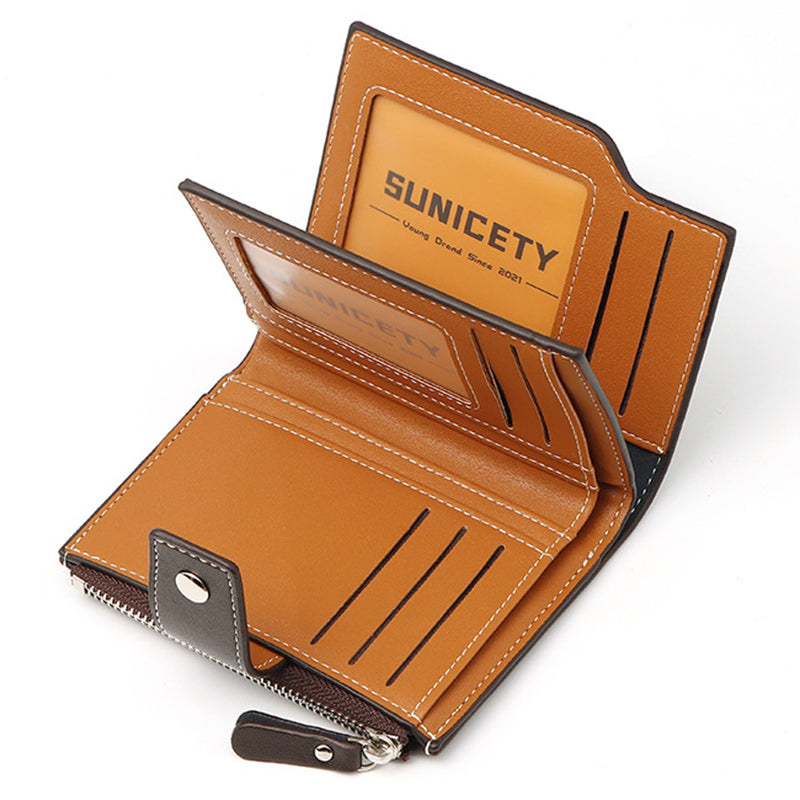 SUNICETY Bi-color Style Wallet RFID Blocking PU Leather Card Storage Pouch Anti-theft Zipper Pocket Cash Money Holder Coin Bag