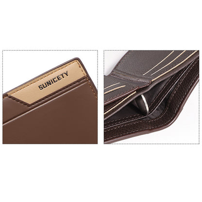 SUNICETY Men&#39;s Wallet RFID Blocking Card Storage Pouch Money Cash Coin Carrying Bag with Multiple Card Slots and Zipper Pocket