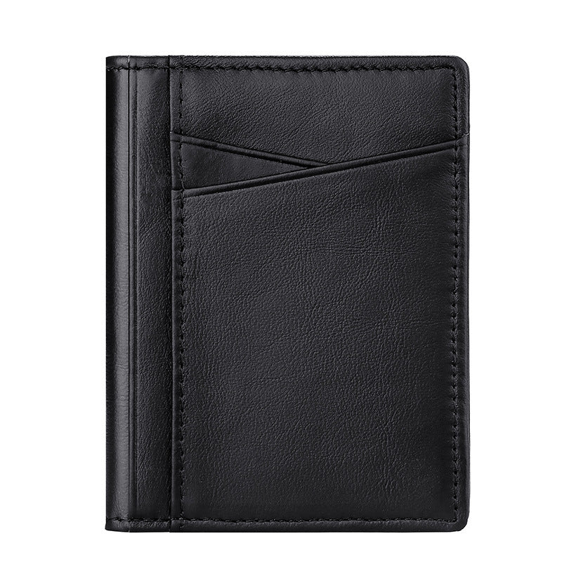 037S Slim Bifold Card Holder Cowhide Leather Passcase RFID Blocking Front Pocket Card Case