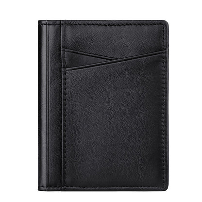 037S Slim Bifold Card Holder Cowhide Leather Passcase RFID Blocking Front Pocket Card Case