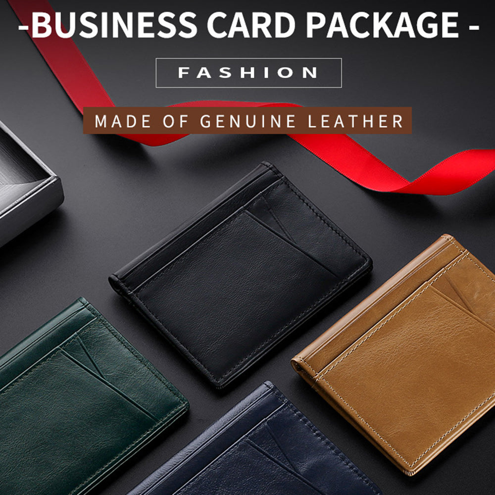 037S Slim Bifold Card Holder Cowhide Leather Passcase RFID Blocking Front Pocket Card Case