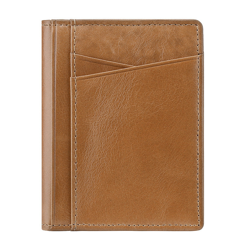 037S Slim Bifold Card Holder Cowhide Leather Passcase RFID Blocking Front Pocket Card Case