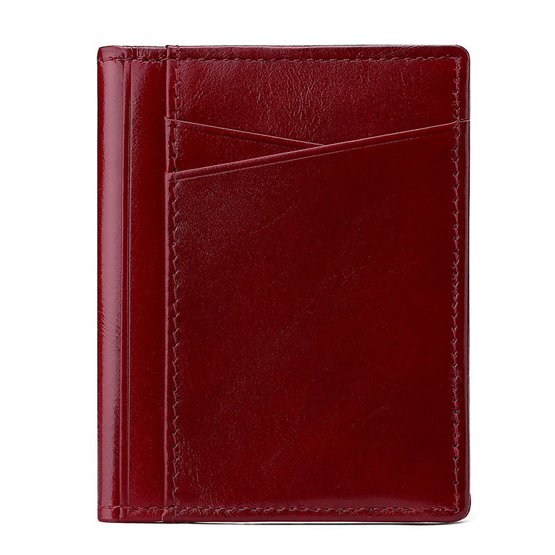 037S Slim Bifold Card Holder Cowhide Leather Passcase RFID Blocking Front Pocket Card Case