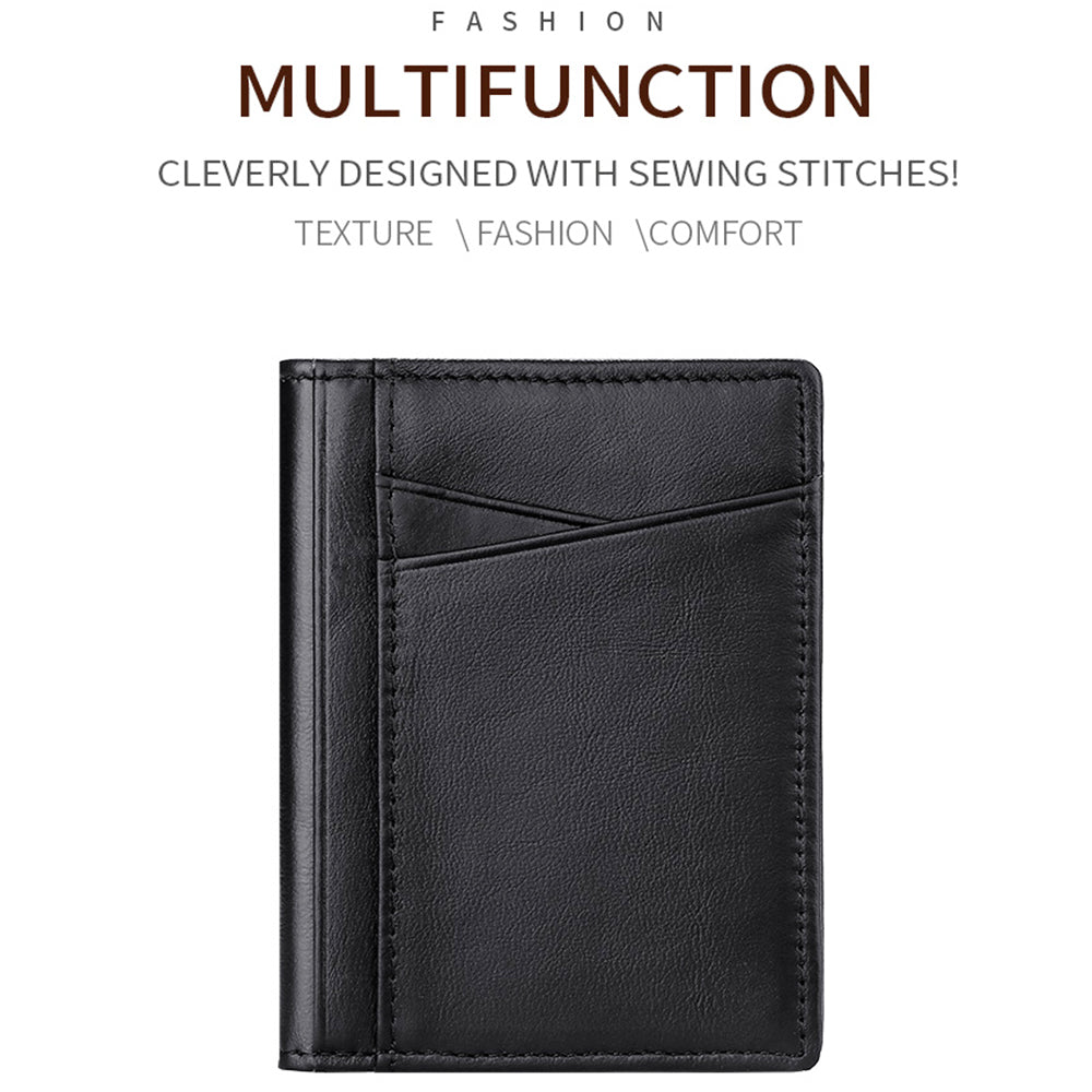 037S Slim Bifold Card Holder Cowhide Leather Passcase RFID Blocking Front Pocket Card Case