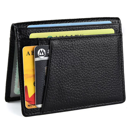 V6-J Slim Minimalist Card Case Cowhide Leather Passcase RFID Blocking Bifold Design Card Holder