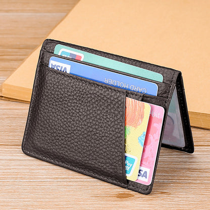 V6-J Slim Minimalist Card Case Cowhide Leather Passcase RFID Blocking Bifold Design Card Holder