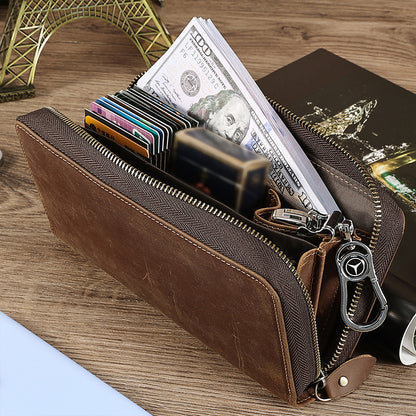 2061 Top Layer Cowhide Leather Long Wallet for Men RFID Blocking Organ Card Holder Clutch Zipper Coin Purse