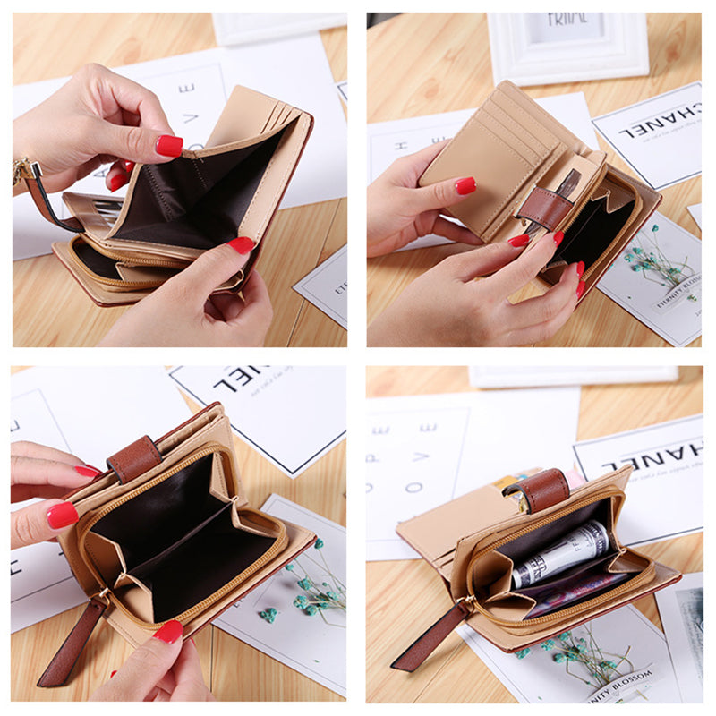 PU Leather Wallet for Women Hollow Leaves Short Clutch Bag Card Holder Zipper Coin Purse