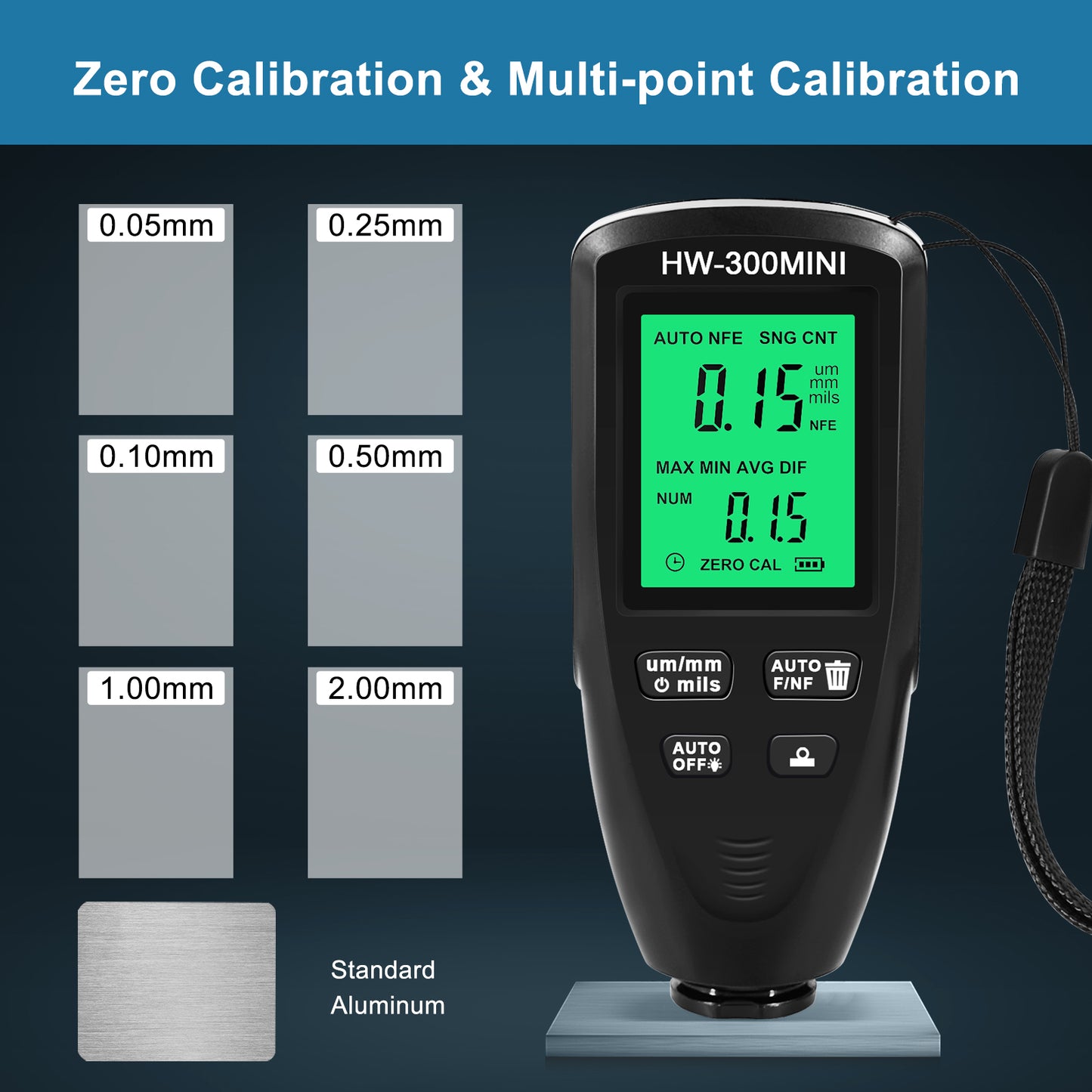 HW300-MINI Coating Thickness Gauge for FE / NFE Coating Thickness Meter Digital Display Measure Device