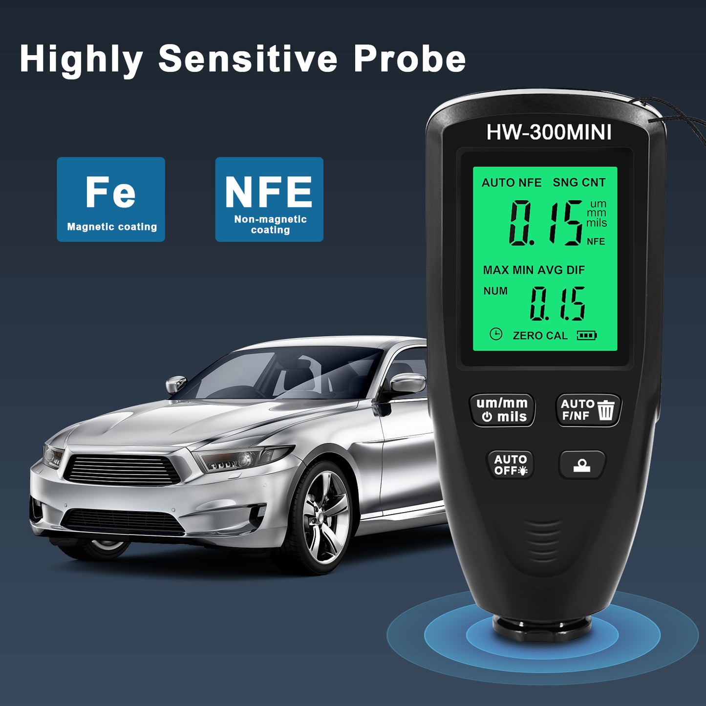 HW300-MINI Coating Thickness Gauge for FE / NFE Coating Thickness Meter Digital Display Measure Device