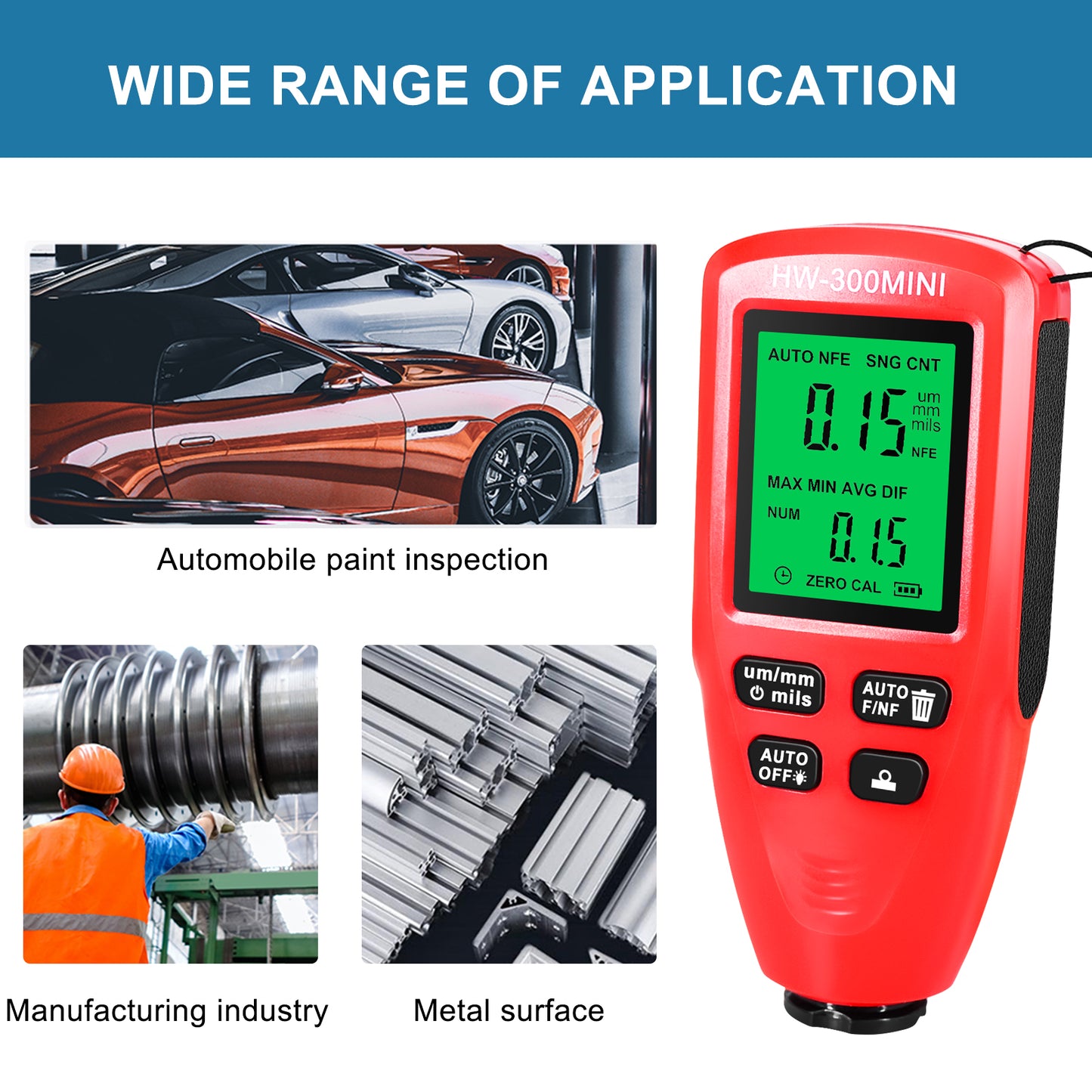 HW300-MINI Coating Thickness Gauge for FE / NFE Coating Thickness Meter Digital Display Measure Device