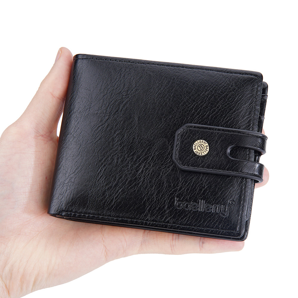 BAELLERRY D9215 Leather Men Short Wallet Multi Credit Card Coin Purse Zipper Pocket Billfold