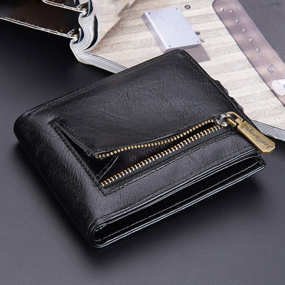 BAELLERRY D9215 Leather Men Short Wallet Multi Credit Card Coin Purse Zipper Pocket Billfold