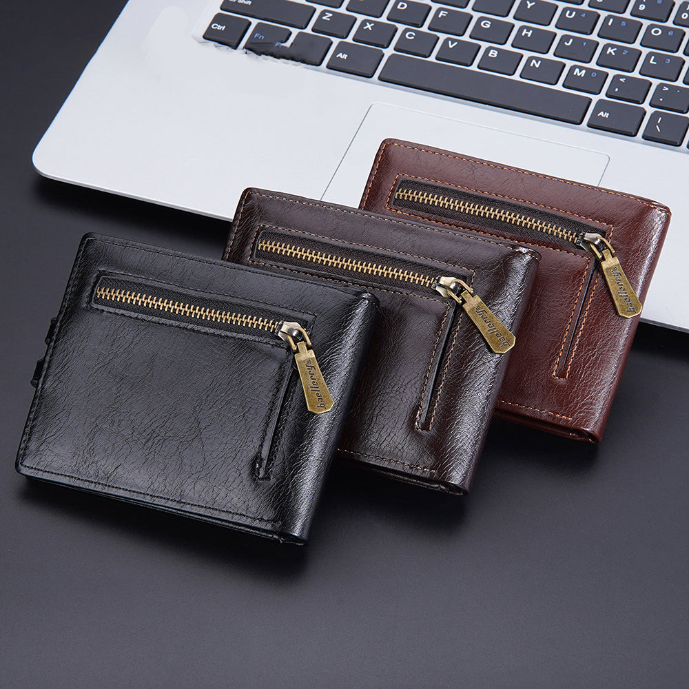 BAELLERRY D9215 Leather Men Short Wallet Multi Credit Card Coin Purse Zipper Pocket Billfold