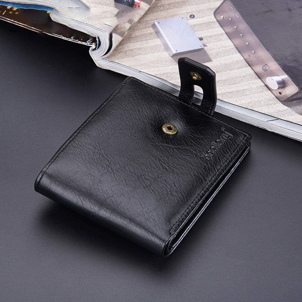 BAELLERRY D9215 Leather Men Short Wallet Multi Credit Card Coin Purse Zipper Pocket Billfold