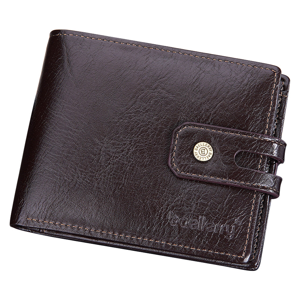 BAELLERRY D9215 Leather Men Short Wallet Multi Credit Card Coin Purse Zipper Pocket Billfold