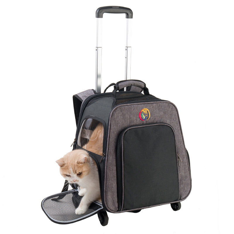 LDLC QS-052 Foldable Trolley Rod Design Pet Bag Breathable Dog Cat Backpack Scalable Outdoor Travel Pet Carrier