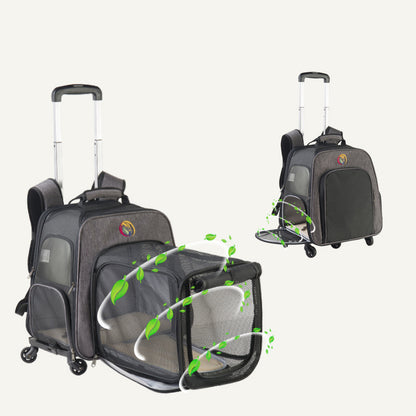 LDLC QS-052 Foldable Trolley Rod Design Pet Bag Breathable Dog Cat Backpack Scalable Outdoor Travel Pet Carrier