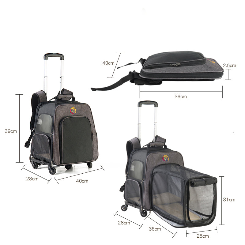 LDLC QS-052 Foldable Trolley Rod Design Pet Bag Breathable Dog Cat Backpack Scalable Outdoor Travel Pet Carrier