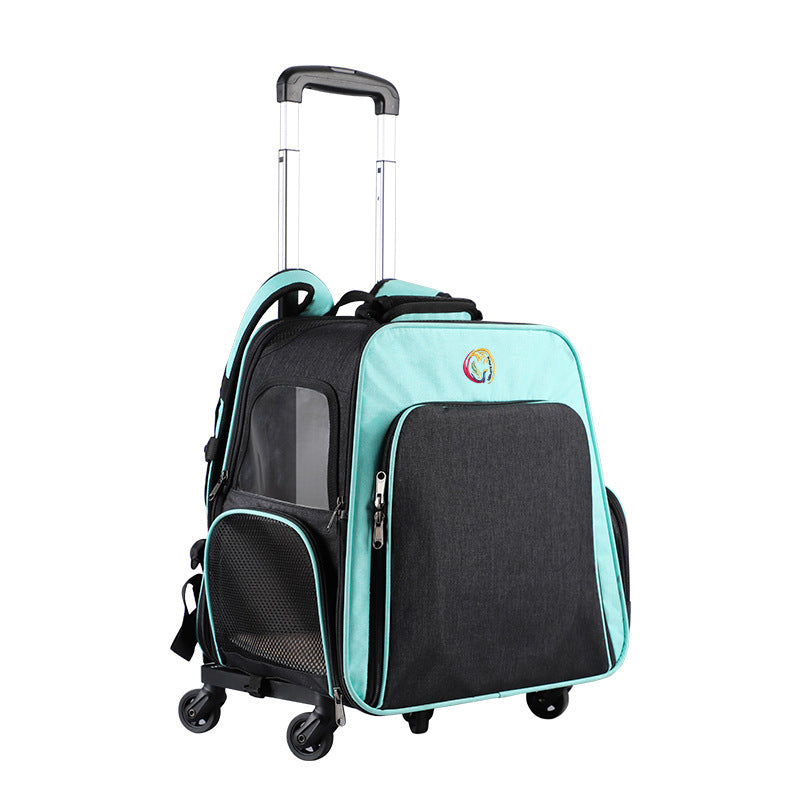 LDLC QS-052 Foldable Trolley Rod Design Pet Bag Breathable Dog Cat Backpack Scalable Outdoor Travel Pet Carrier