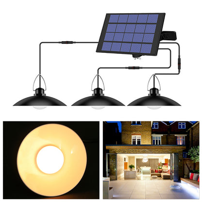 Outdoor Garden Yard Lighting Waterproof Solar Powered 3-Head Ceiling Porch Hanging Light Bulb