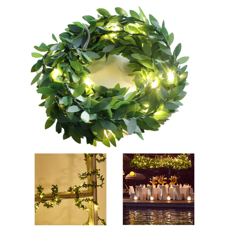 5m 50 LED Simulation Green Leaf Rattan Vine Light String Battery Operated Christmas Fairy Party DIY Decoration