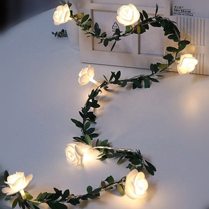 3m 20 LED Christmas Party Artificial Green Leaf Rattan Rose Flower Vine Battery Operated Light String DIY Decor