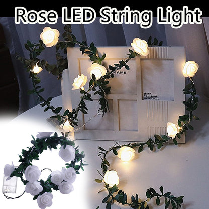 6m 40 LED Christmas Party Artificial Green Leaf Rattan Rose Flower Vine Light String Battery Operated DIY Lighting Decor