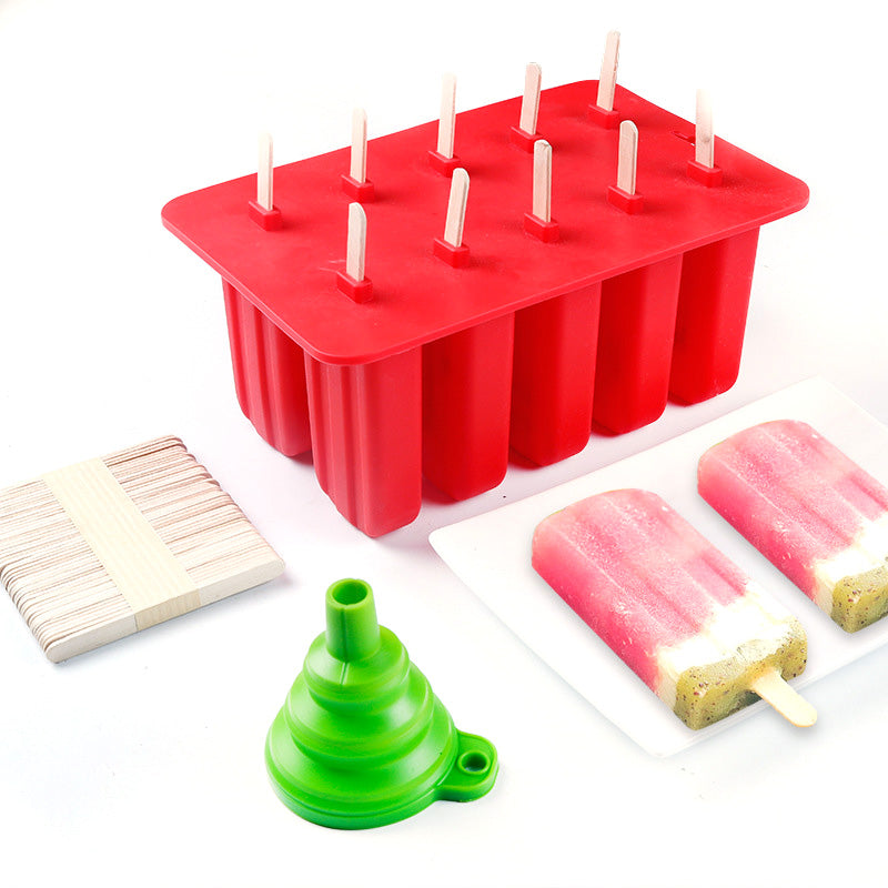 10-Grid Silicone Ice Lolly Mold Tray BPA Free DIY Mould with 50 Wooden Sticks (without FDA Certificate)