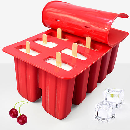 10-Grid Silicone Ice Lolly Mold Tray BPA Free DIY Mould with 50 Wooden Sticks (without FDA Certificate)