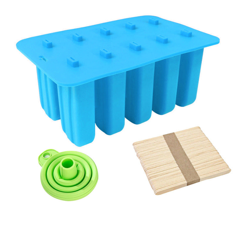 10-Grid Silicone Ice Lolly Mold Tray BPA Free DIY Mould with 50 Wooden Sticks (without FDA Certificate)