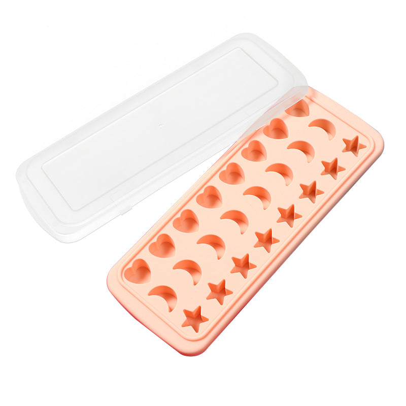 24-Grid Heart Moon Star Shaped BPA Free Silicone Ice Cube Tray Candy Mold with Removable Lid (without FDA Certificate)