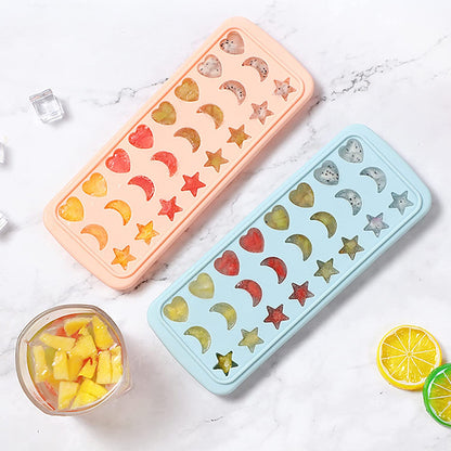 24-Grid Heart Moon Star Shaped BPA Free Silicone Ice Cube Tray Candy Mold with Removable Lid (without FDA Certificate)