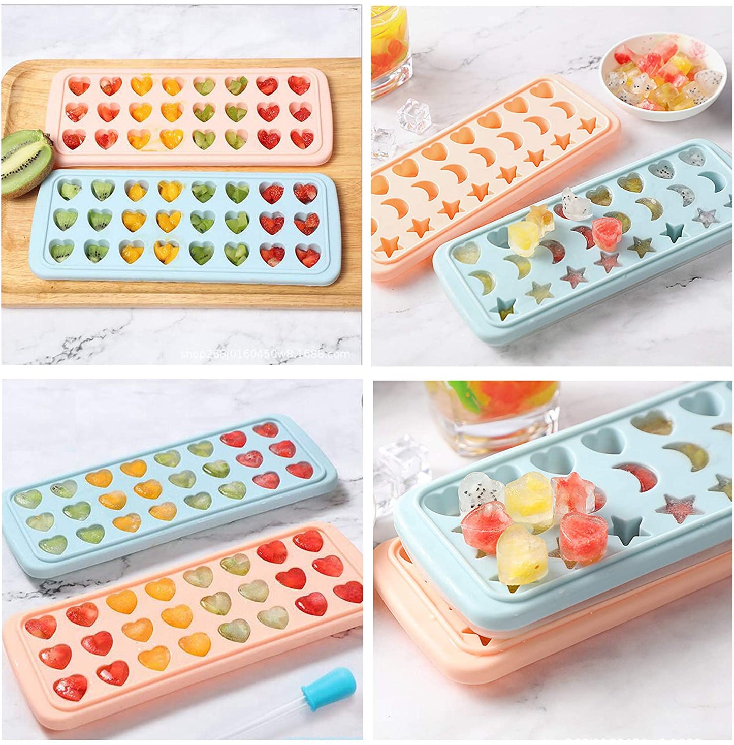 24-Grid Heart Moon Star Shaped BPA Free Silicone Ice Cube Tray Candy Mold with Removable Lid (without FDA Certificate)