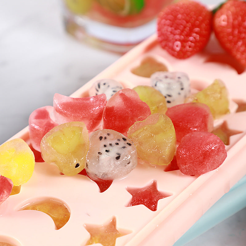 24-Grid Heart Moon Star Shaped BPA Free Silicone Ice Cube Tray Candy Mold with Removable Lid (without FDA Certificate)