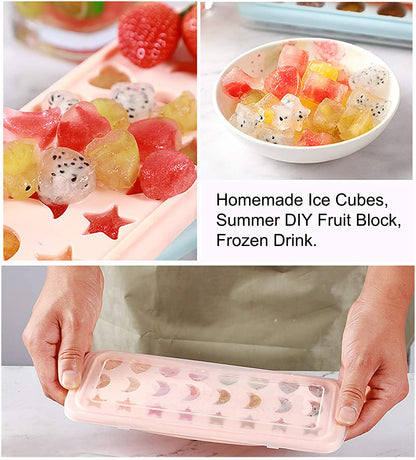 24-Grid Heart Moon Star Shaped BPA Free Silicone Ice Cube Tray Candy Mold with Removable Lid (without FDA Certificate)